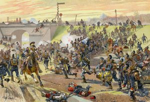 Het 1e Beierse Korps bestormt een spoorwegdijk buiten Orléans, Frans-Pruisische Oorlog, 11 oktober 1870 door German School